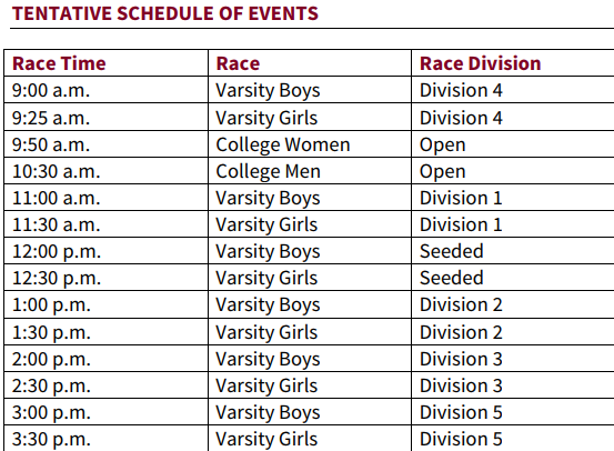 2018-09-29 - Race Schedule - Stanford Invite